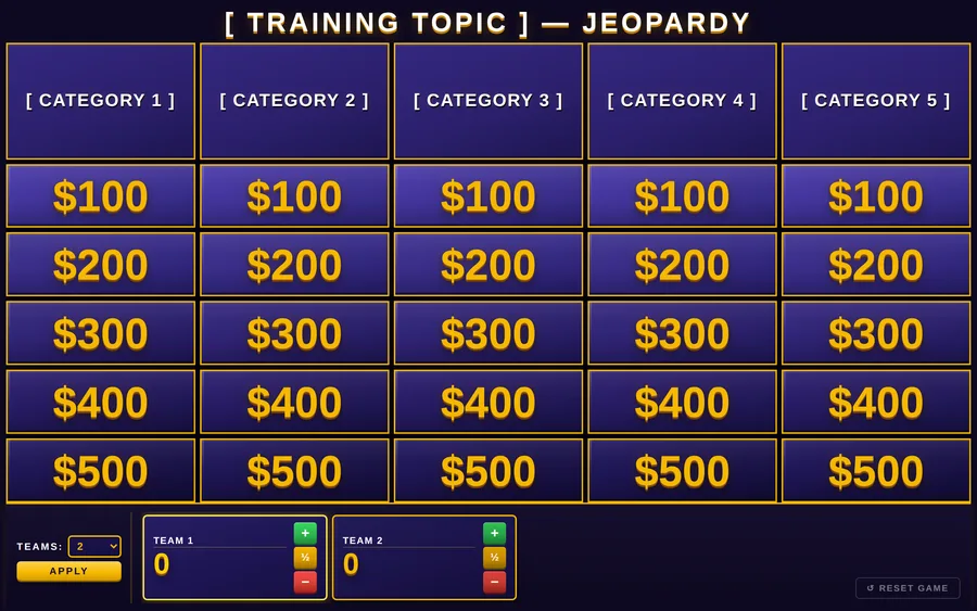 Jeopardy-Style Training Review Game