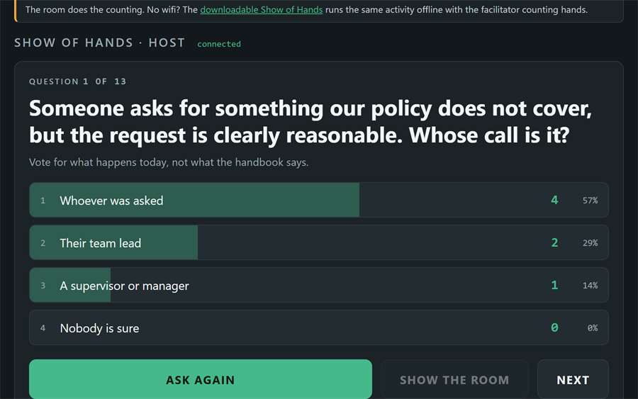 Screenshot of Show of Hands, Live — the Room Counts Itself