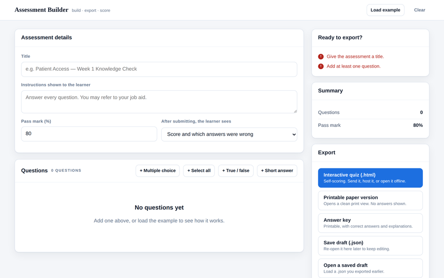 Screenshot of Assessment Builder