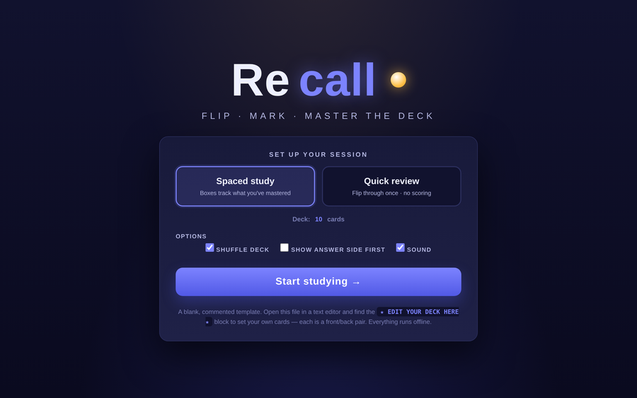Screenshot of Recall — Spaced-Repetition Flashcards