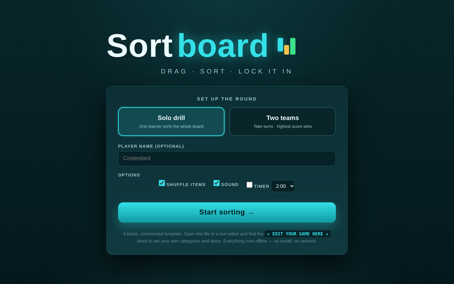 Screenshot of Sortboard — Drag-to-Category Sorting
