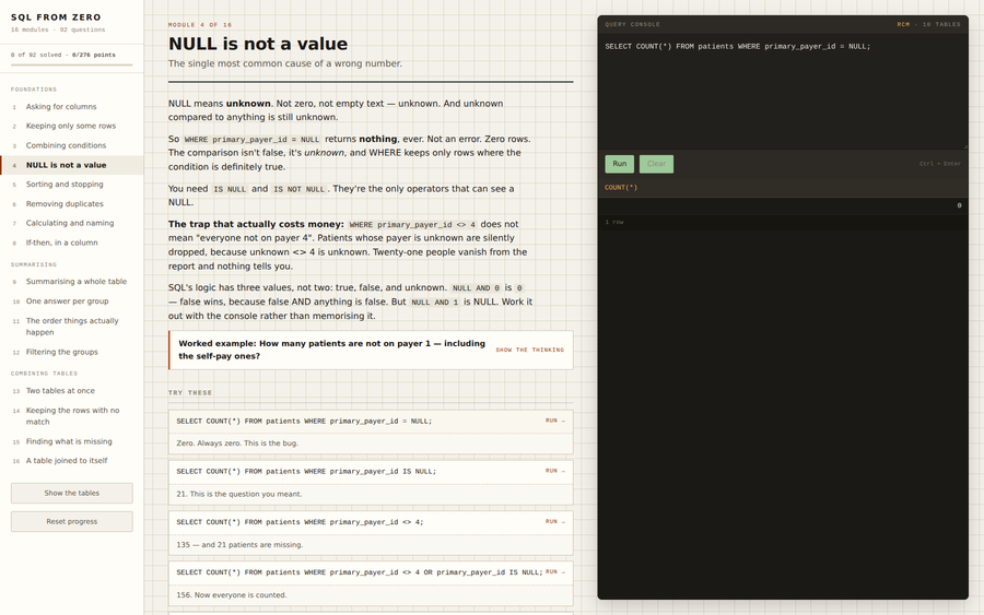 Screenshot of SQL from Zero