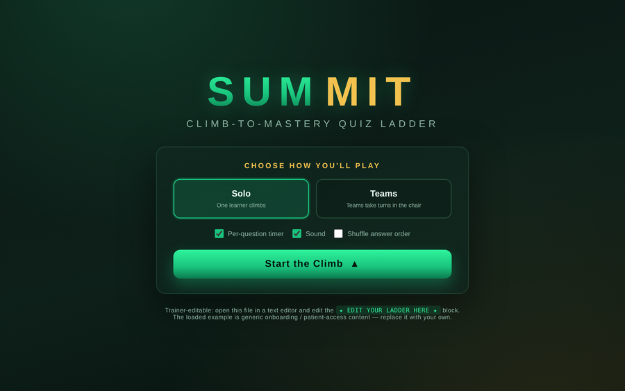 Screenshot of Summit — Climb-to-Mastery Quiz Ladder