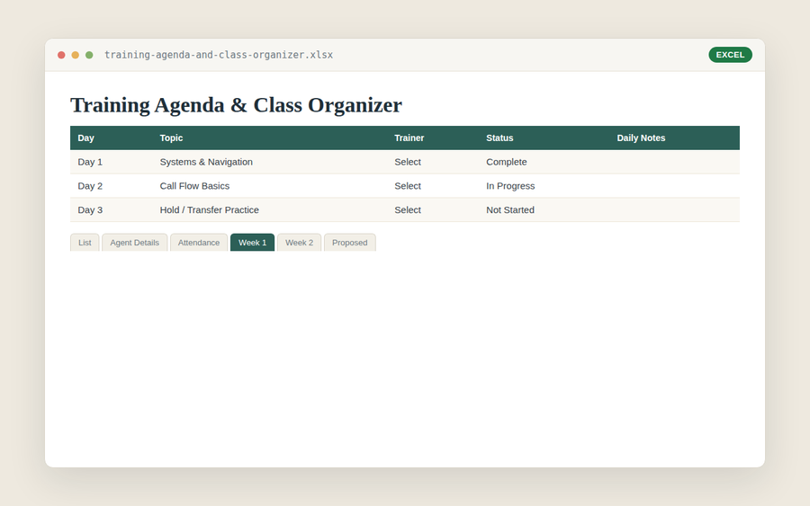 Screenshot of Training Agenda & Class Organizer